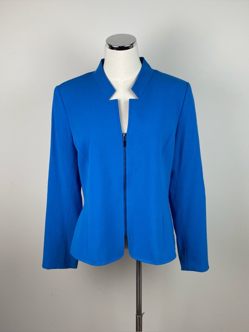 Tahari Arthur Levine Solid Royal Blue Full Zip Blazer Jacket Women Size 12